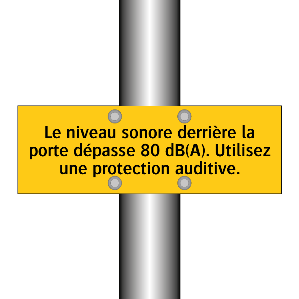 Le niveau sonore derrière la porte dépasse 80 dB(A). Utilisez une protection auditive