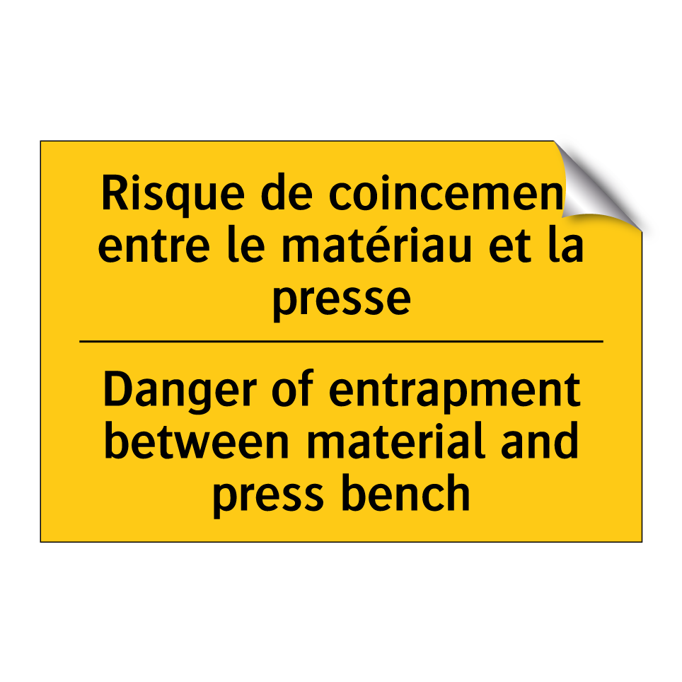 Risque de coincement entre le  /.../ - Danger of entrapment between material  /.../