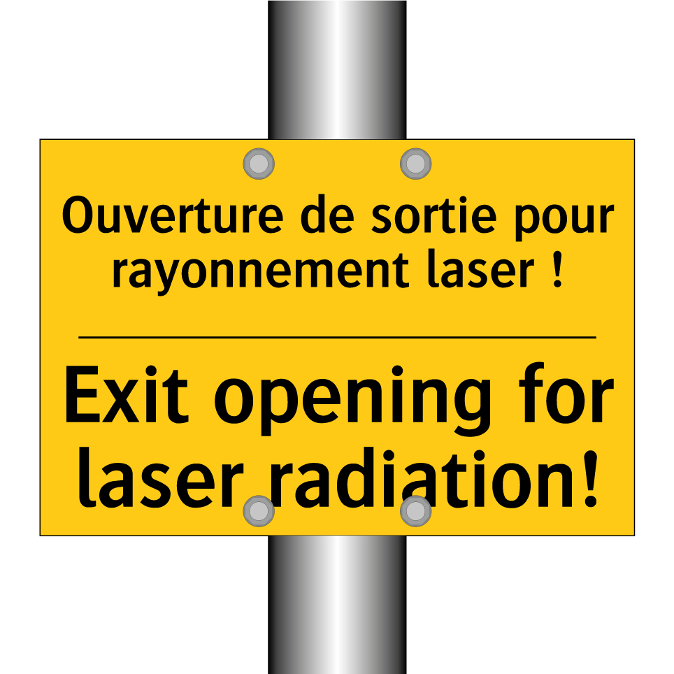 Ouverture de sortie pour rayonnement  /.../ - Exit opening for laser radiation! /.../