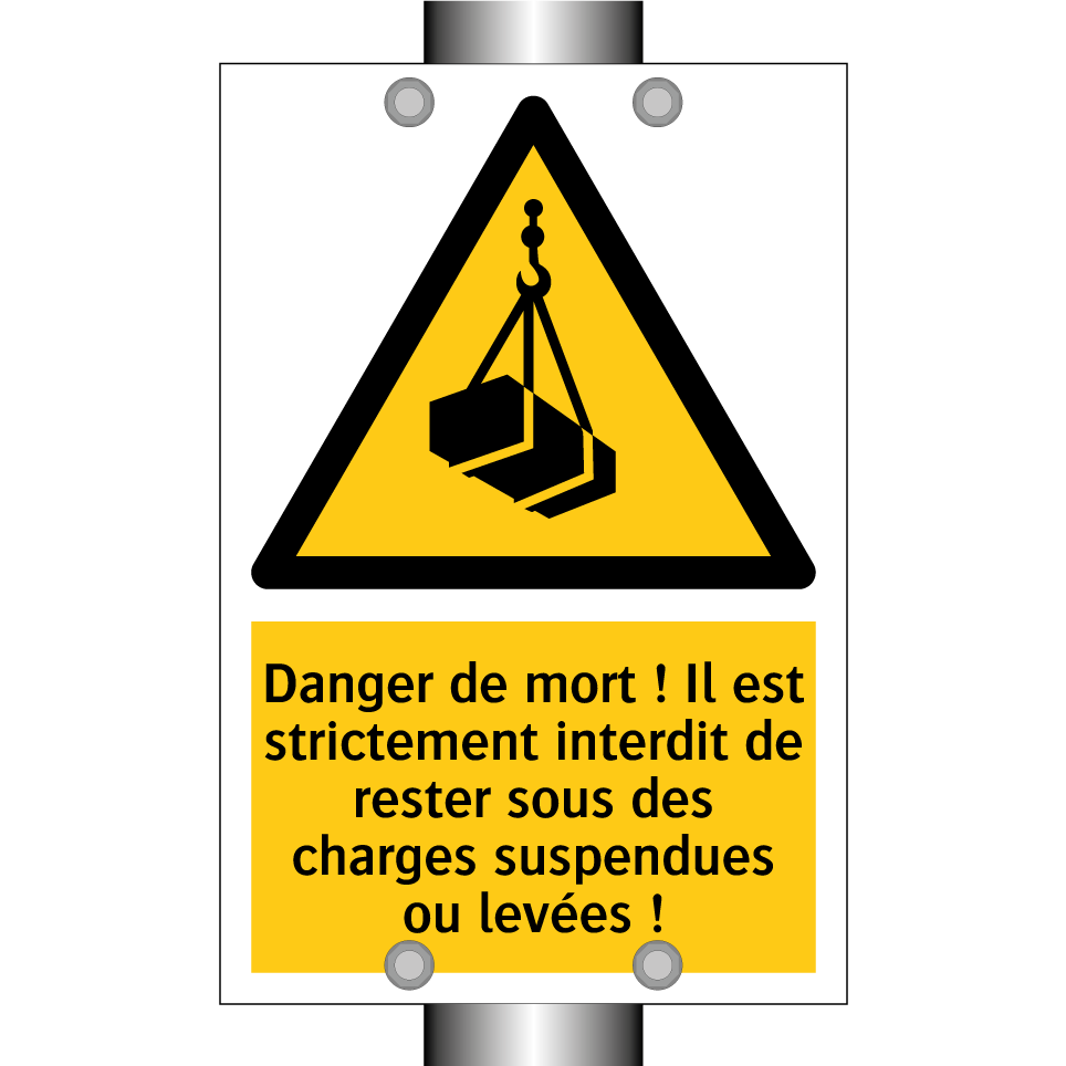 Danger de mort ! Il est strictement interdit de rester sous des charges suspendues ou levées !