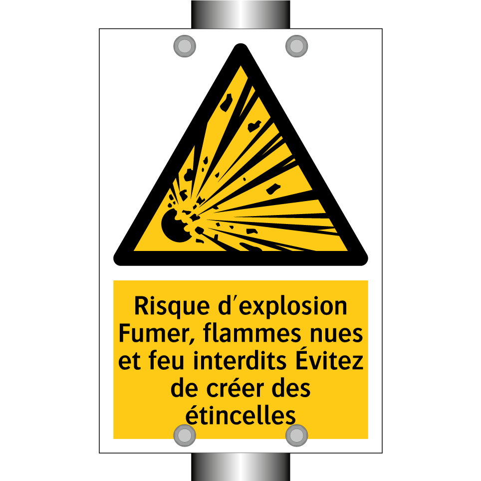 Risque d'explosion Fumer, flammes nues et feu interdits Évitez de créer des étincelles