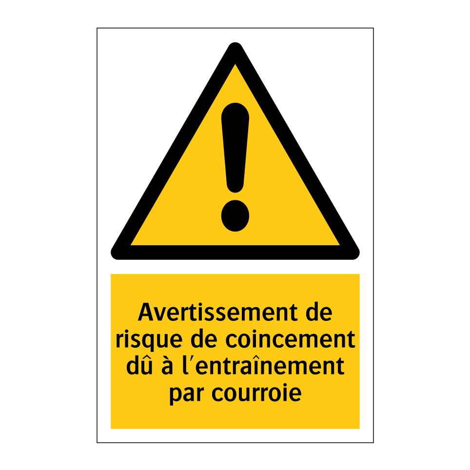 Avertissement de risque de coincement dû à l'entraînement par courroie