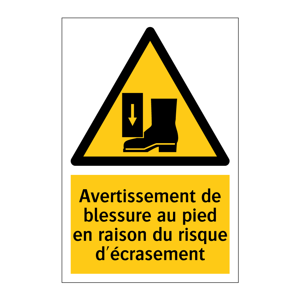 Avertissement de blessure au pied en raison du risque d'écrasement