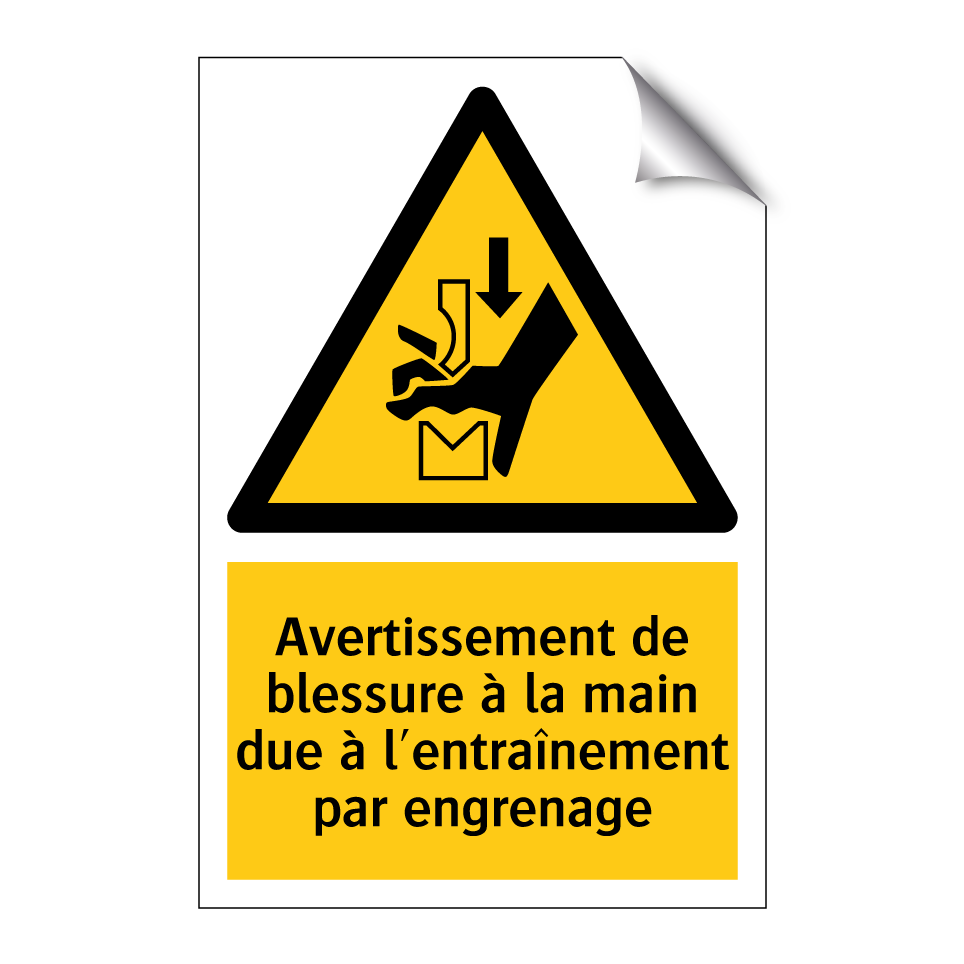 Avertissement de blessure à la main due à l'entraînement par engrenage