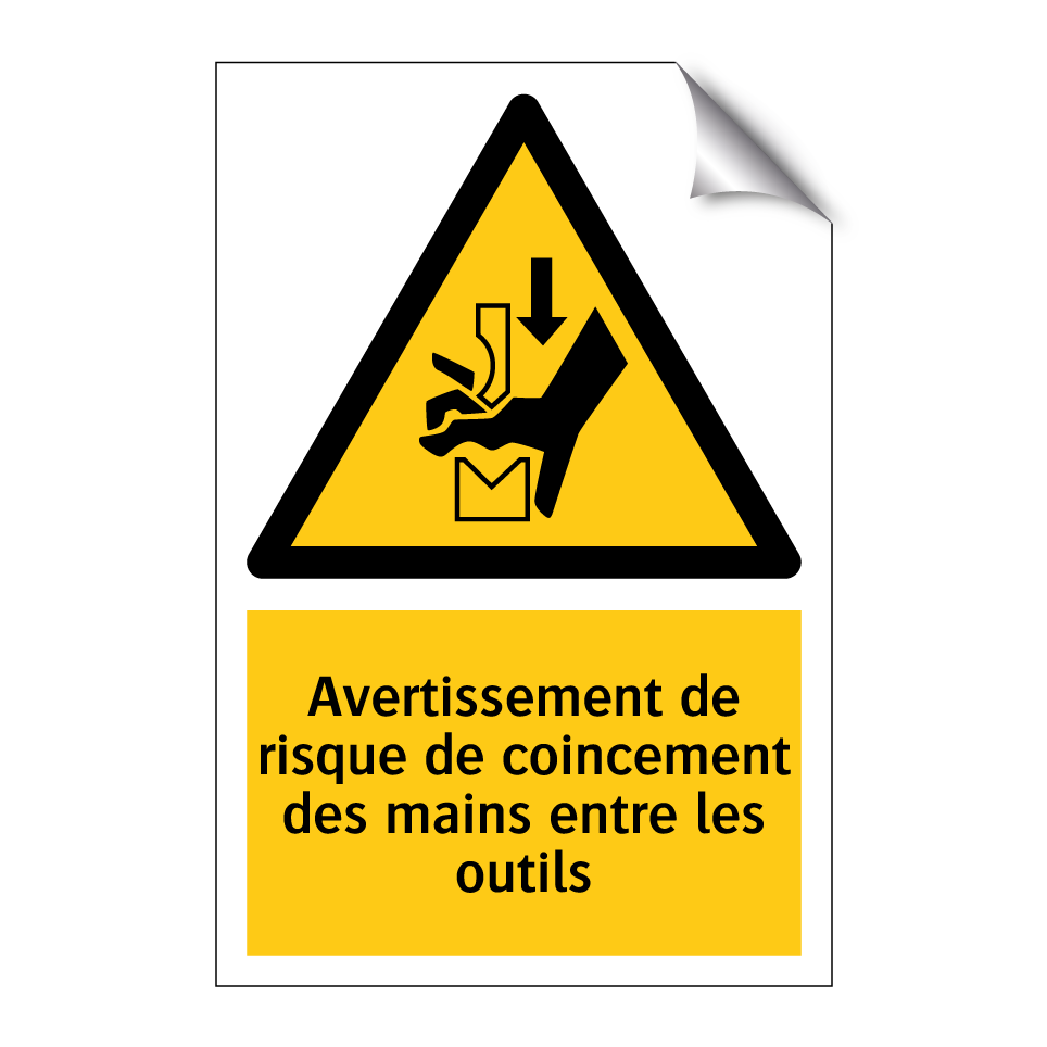 Avertissement de risque de coincement des mains entre les outils