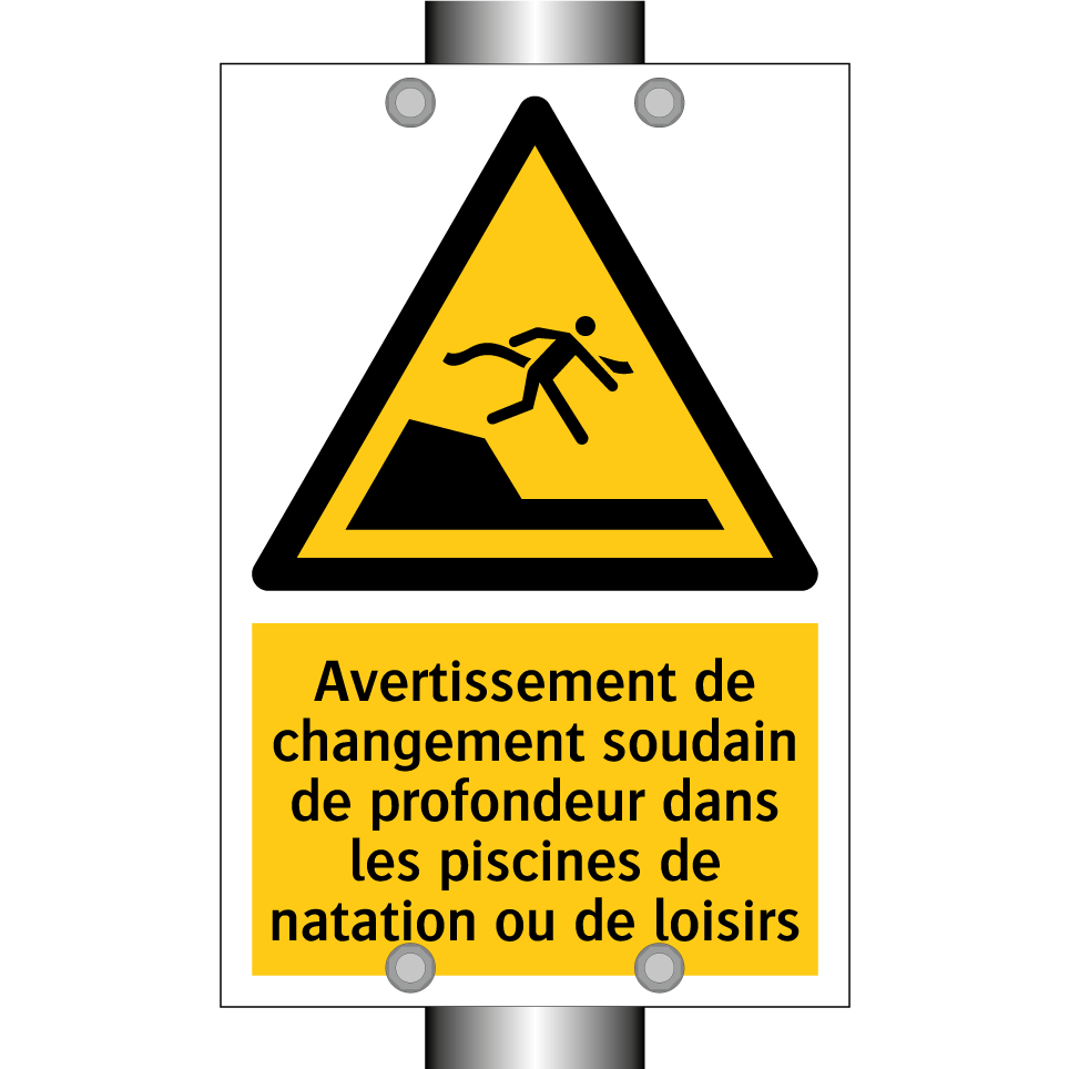 Avertissement de changement soudain de profondeur dans les piscines de natation ou de loisirs
