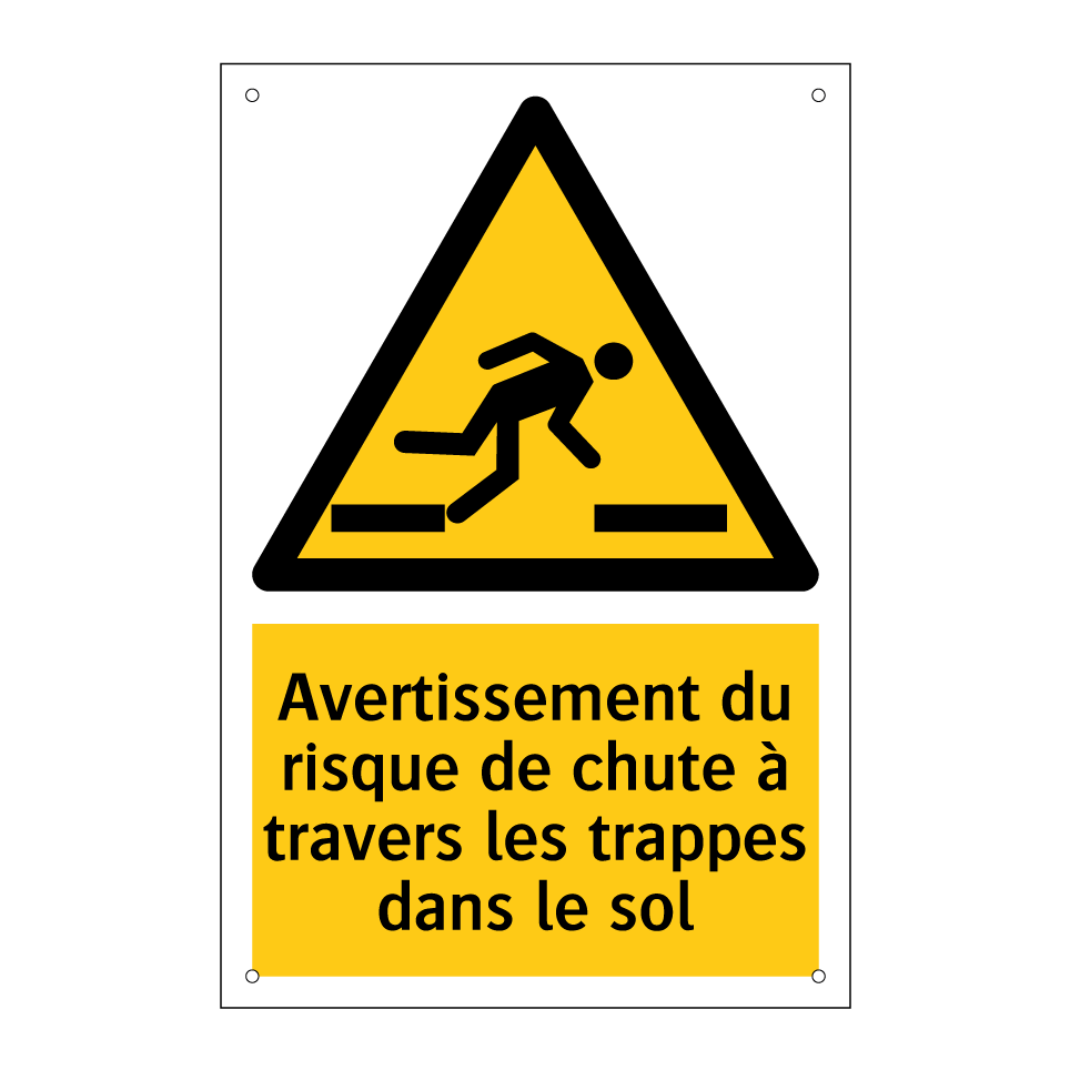 Avertissement du risque de chute à travers les trappes dans le sol