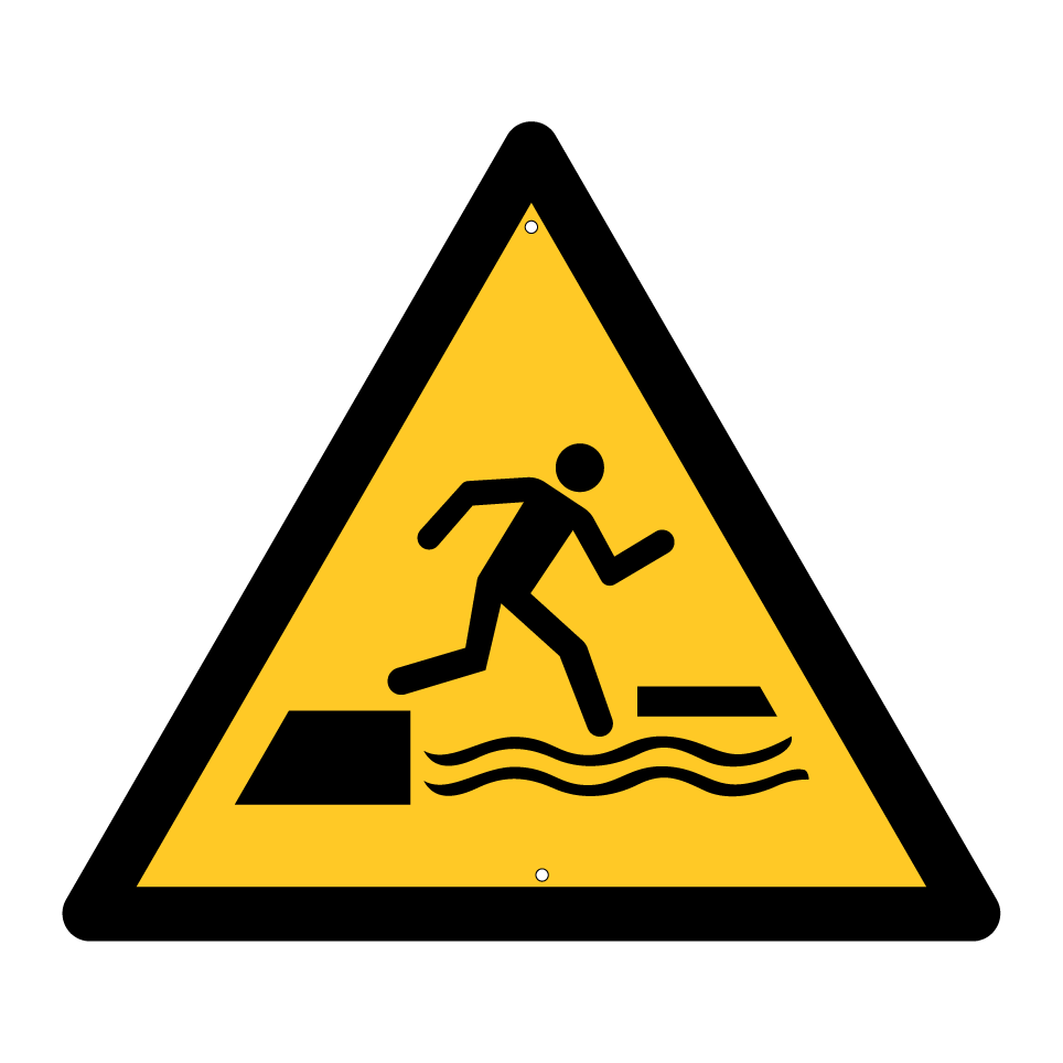 W068 Warnung vor dem ins Wasser Fallen beim Betreten oder Verlassen einer schwimmenden Fläche